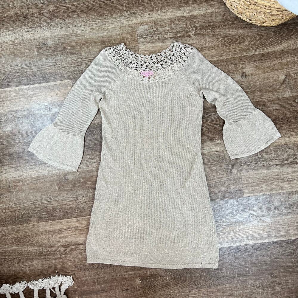 Lilly Pulitzer Carino Sweater Gold Metallic Dress Gorgeous Shimmer Beige - Picture 1 of 5